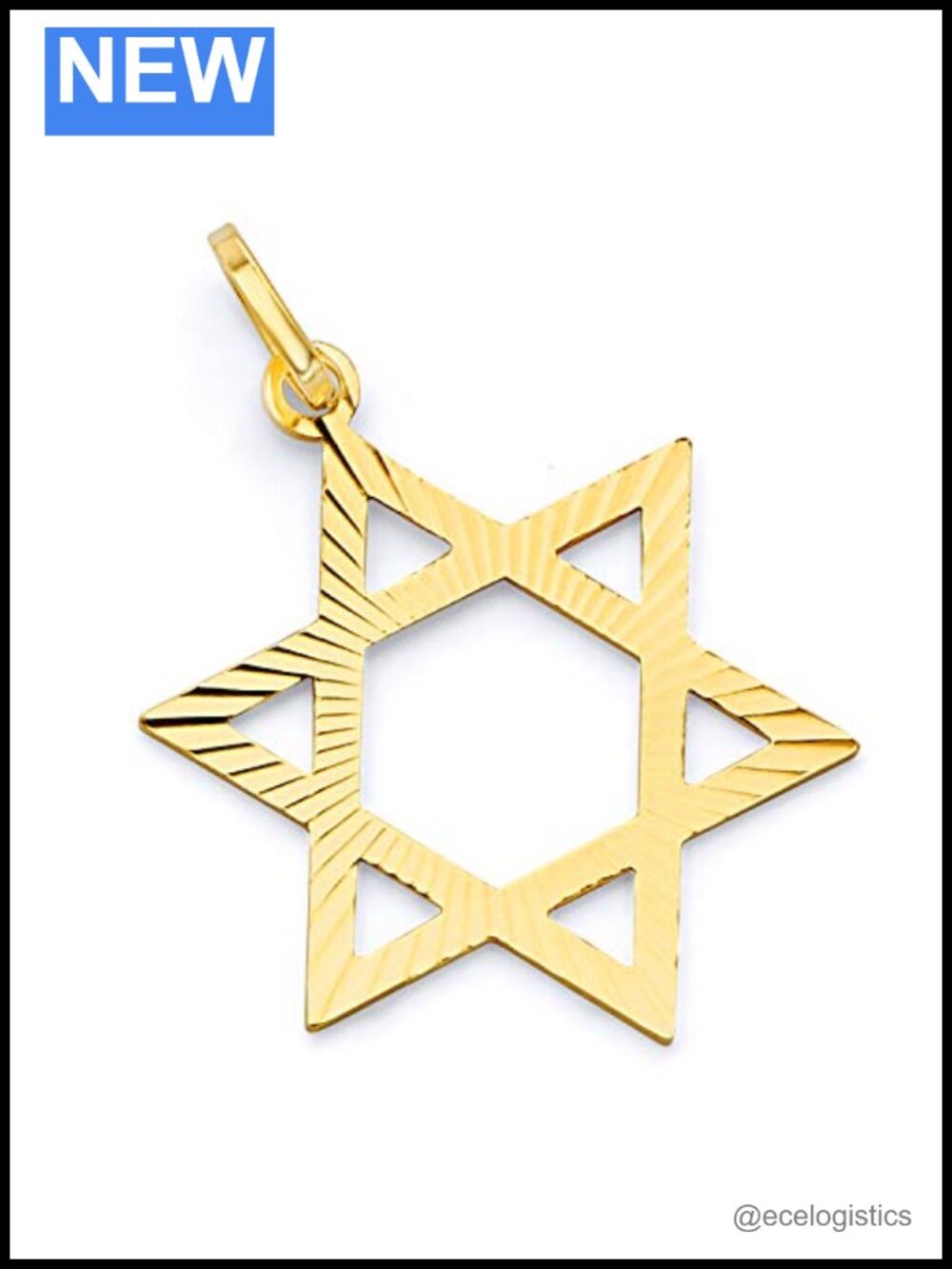 14k Yellow Gold Diamond Cut Star of David Pendant 25 mm X 22 mm